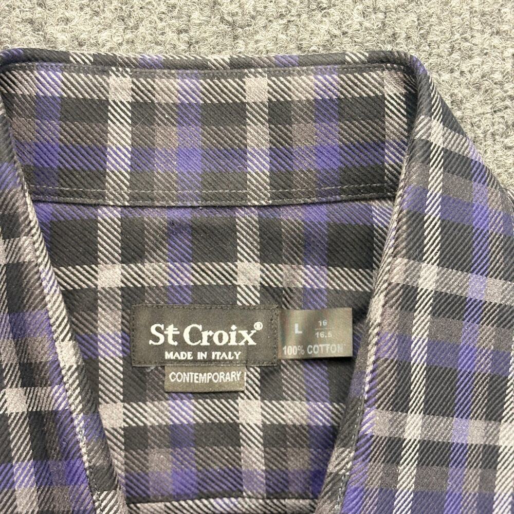 St. Croix Shirt Purple Black Plaid Long Sleeve Button Down Brushed Cotton Mens L - Picture 2 of 11